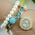 2015 trendy diamond dial anchor and shambala beads pearl strap bracelet women watch